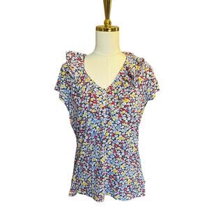Lauren Ralph Lauren Ditsy Floral Print Ruffle Sleeve Blouse Women's Size Large